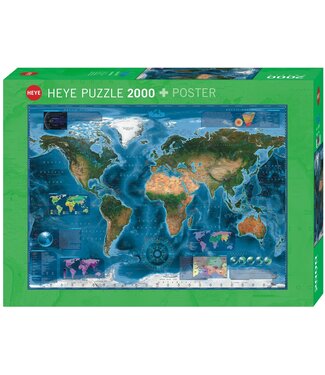 Heye Heye | The World Puzzles | Satellite Map | 96,6 x 68,6 cm | 2000 stukjes