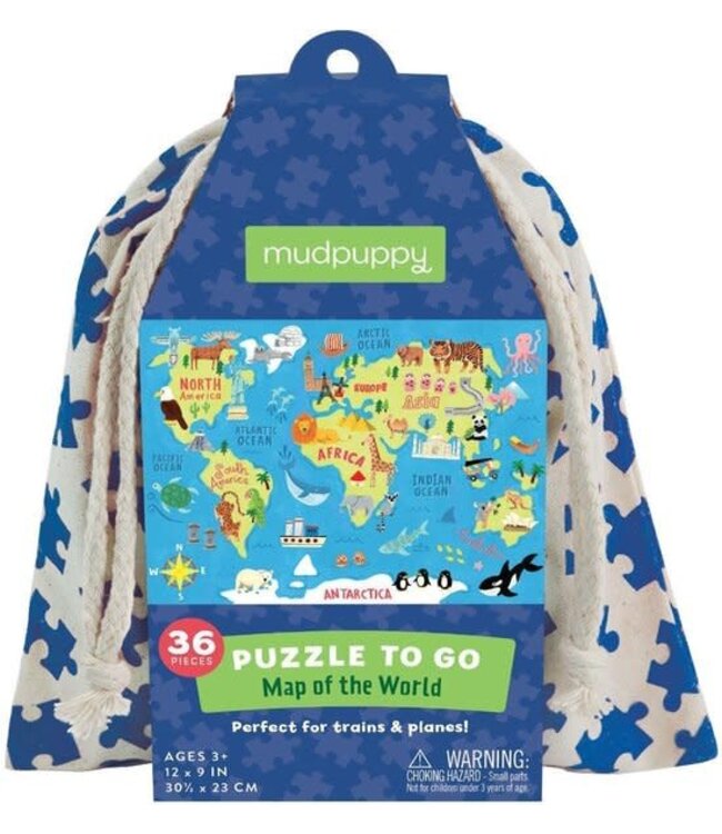 Mudpuppy | Puzzle To Go | Map of the World | 36 pcs | 3+