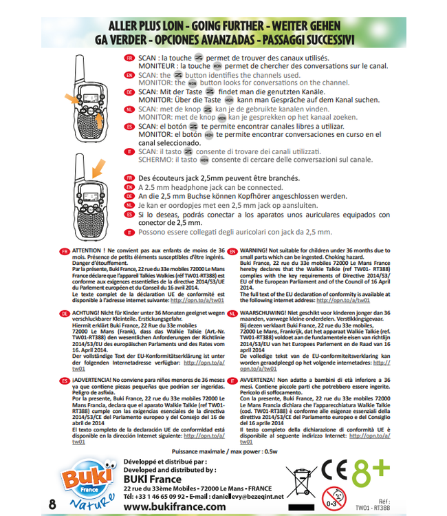 Buki | Walkie Talkie | 8 kanalen | 3 km bereik | 8+