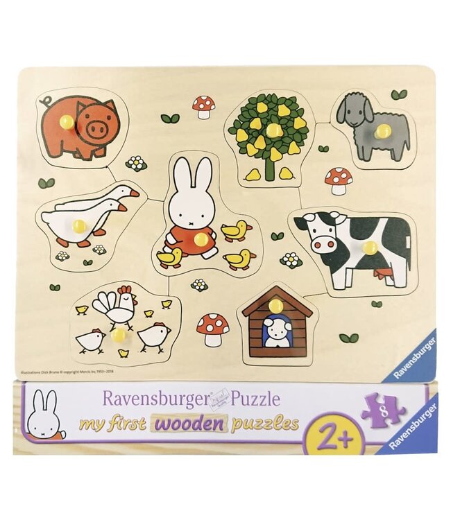 Ravensburger | Houten Knoppuzzel | Nijntje Op de Boerderij | 8 stukken | 1+