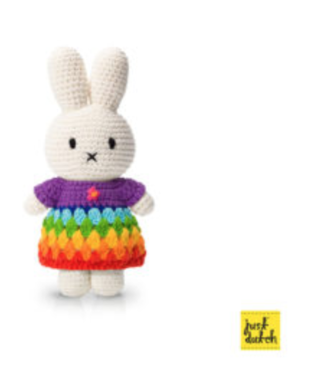 Gehaakte Knuffel | Miffy/Nijntje | Bright Rainbow Dress | 25 cm | 100 % Cotton | 0+