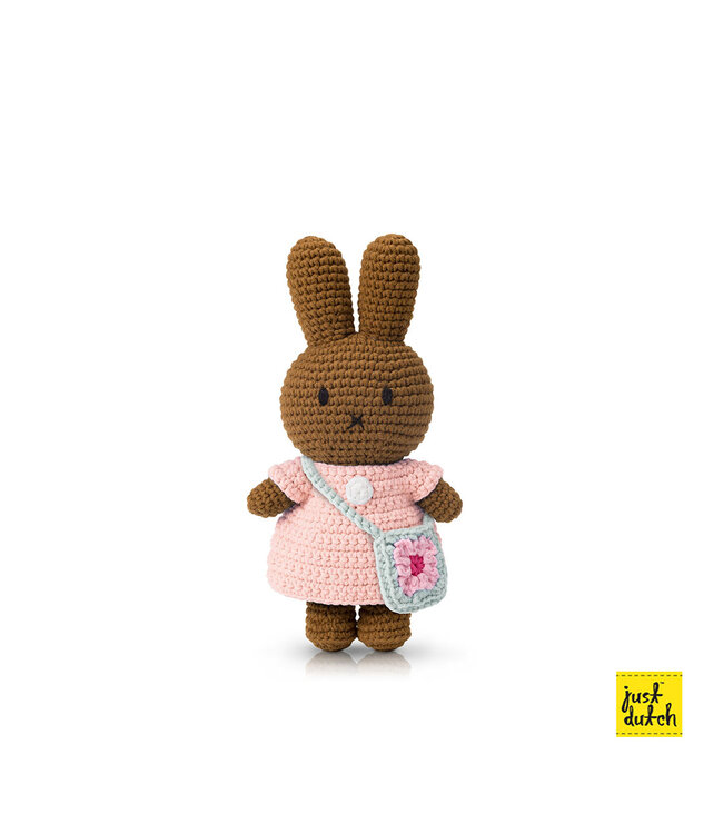 Gehaakte Knuffel | Melanie / Nina | Pastel Pink Dress | Flower Bag | 25 cm | 100 % Cotton | 0+