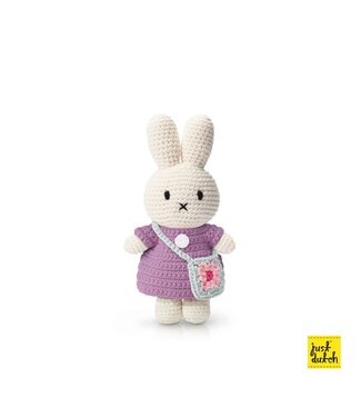 Gehaakte Knuffel | Miffy/Nijntje | Lilac Dress | Flower Bag Mint | 25 cm | 100 % Cotton | 0+