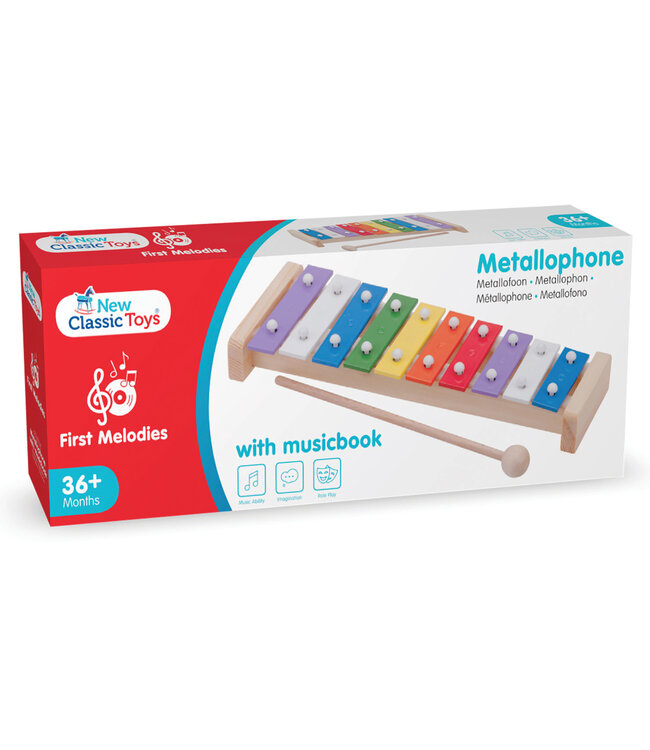 New Classic Toys | Metallofoon | met muziekboek | 10-toons | 26 x 9,5 x 3,5 cm | 3+