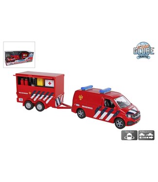 Kids GLobe Kids Globe | Volkswagen  | Die Cast Metal | 1:36 | Pullback Action | Open Door | Brandweer | 28 cm