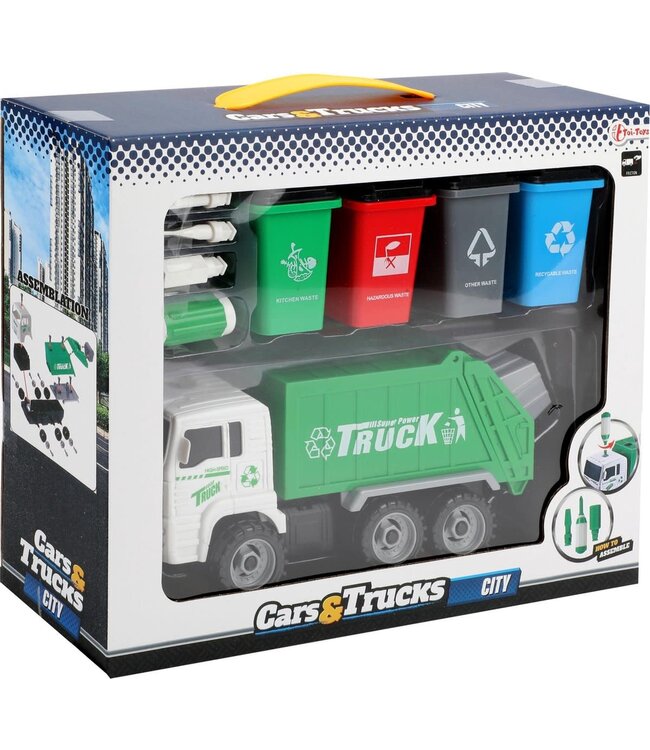 Toi-Toys | Junior Constructie Kit | Kunststof | Vuilniswagen | inclusief Containers en Gereedschap | 23 cm | 3+