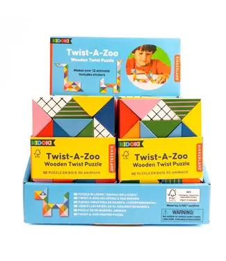 Kikkerland Kikkerland | Wooden Twist Puzzle | Kidoki Twist-A-Zoo | 5+