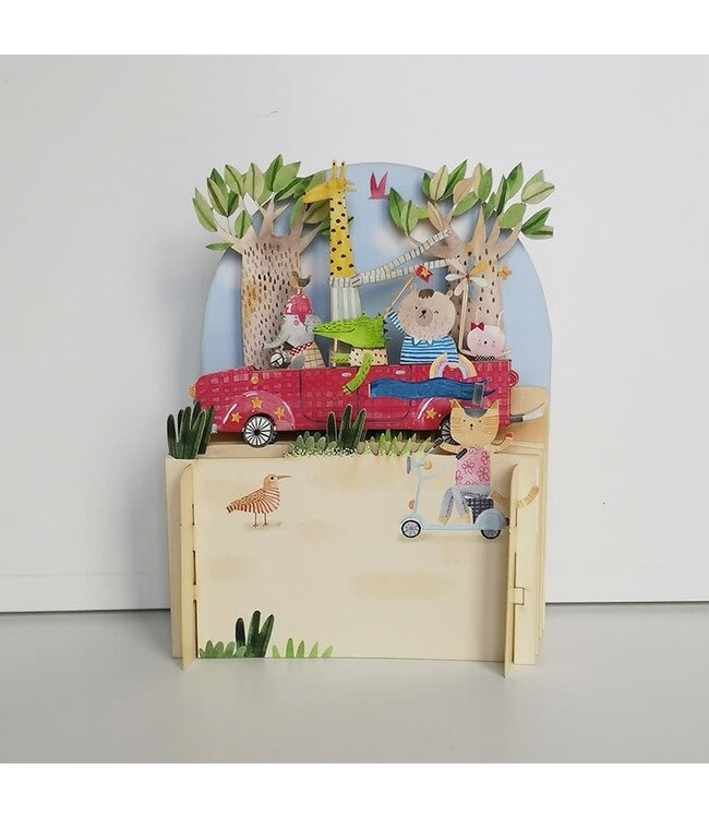 Alljoy Design | 3D | Pop-up Kaart | Auto met Dieren