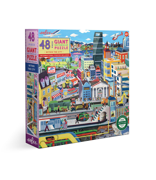 Eeboo | Giant Rectangular Puzzle | Within the City | 76,2 x 61 cm | 48 stukjes | 4+