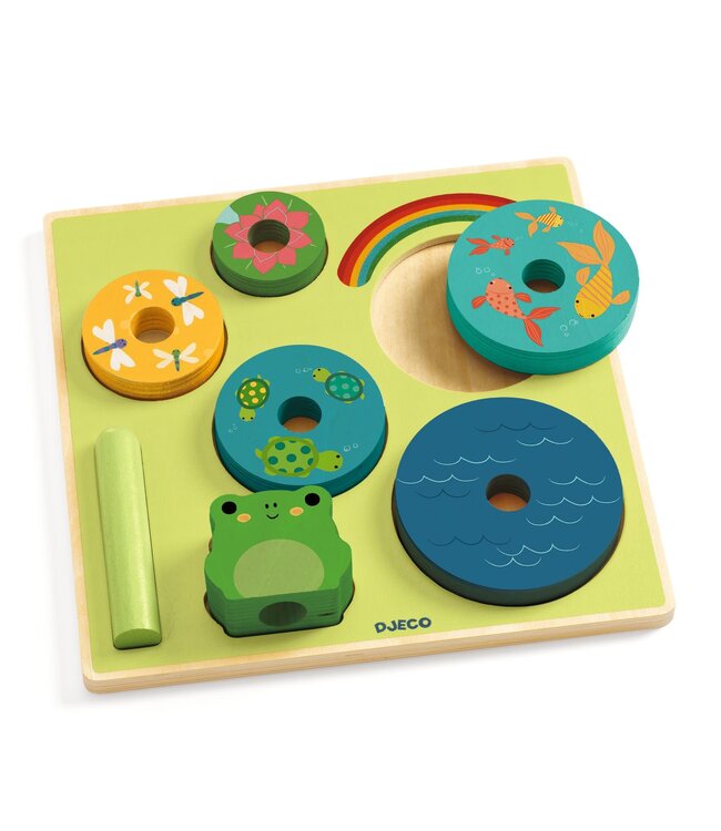 Djeco | Houten Puzzel- en Stapelspel | Kikker | +18 mnd