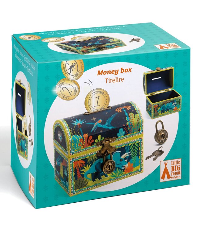 Djeco | Spaarpot | Schatkist | 8 x 12 x 10 cm | Dinosaurus