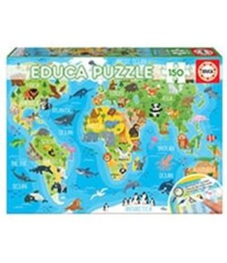 Educa | Puzzle | Wereldkaart met Dieren | 48 x 34 cm | 150 stukjes | 6+