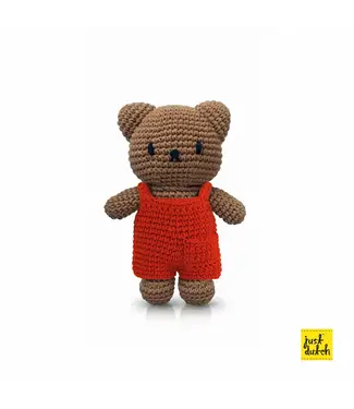 Just Dutch Gehaakte Knuffel | Boris | Red Overall | 20 cm | 100 % Cotton | 0+