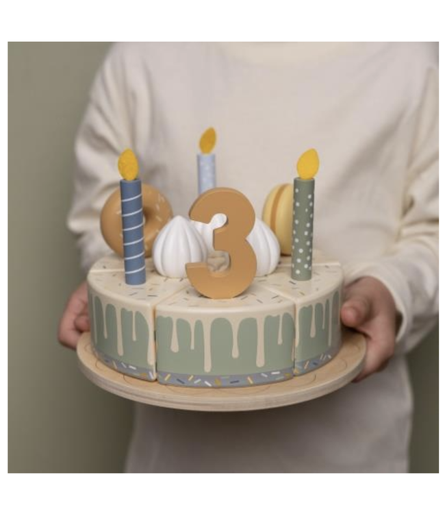 Little Dutch | Houten Snijdbare Verjaardagstaart | Blauw | 26 delig | 3+