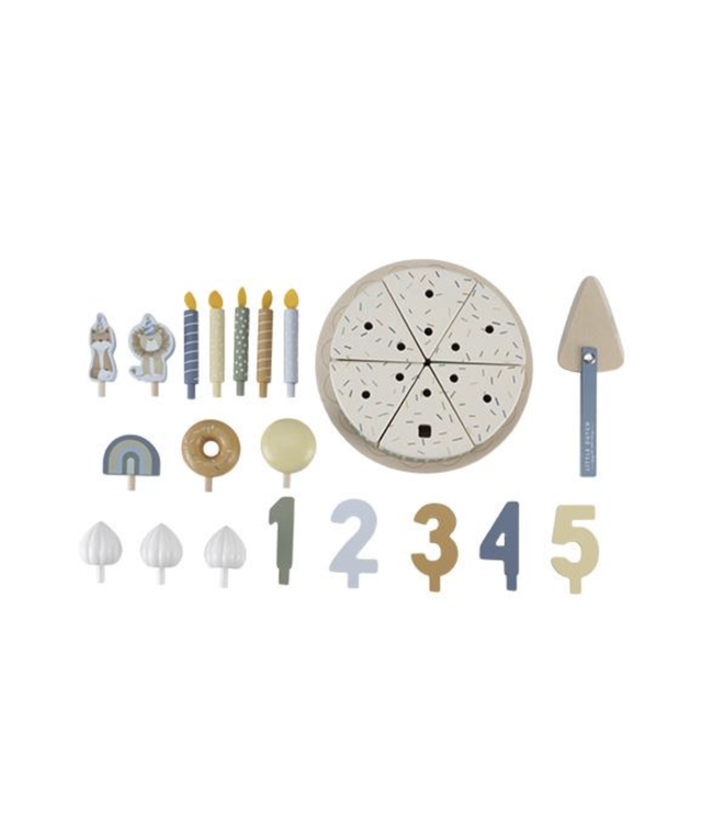 Little Dutch | Houten Snijdbare Verjaardagstaart | Blauw | 26 delig | 3+