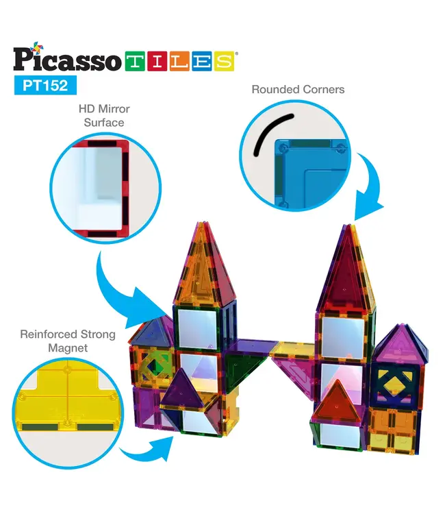 Tactic | PicassoTiles | Block Design and Mirror Building Set | 152 Pieces | 3+