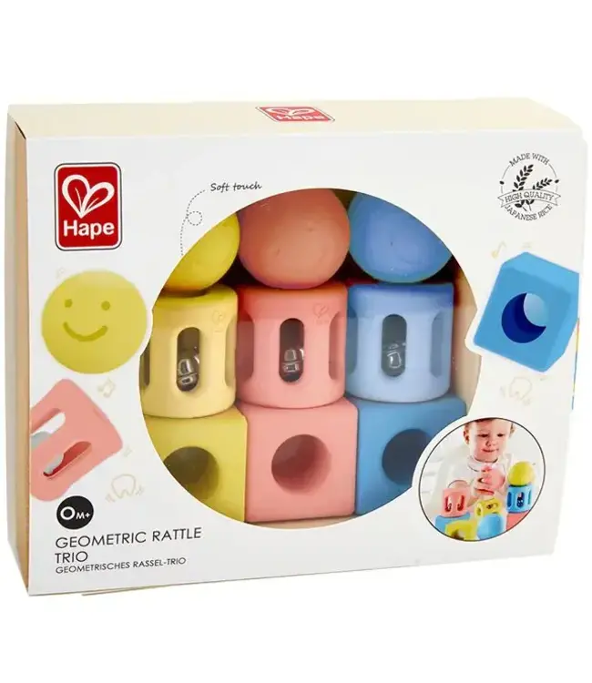 Hape | Made from Rise Based Materials | Geometric Rattles Trio | 9 pieces| 0+
