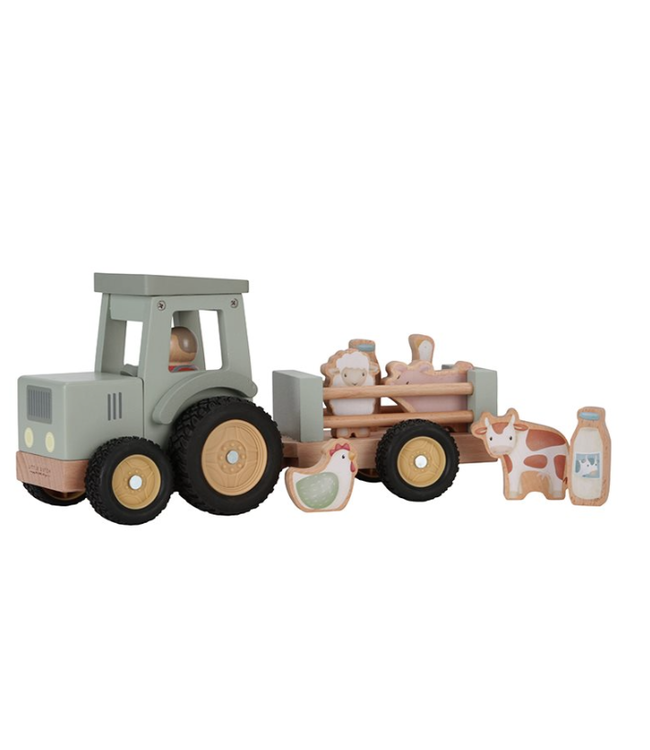 Little Dutch | Tractor met Trailer | Little Farm | 30 cm | 10 delig | +18 maanden