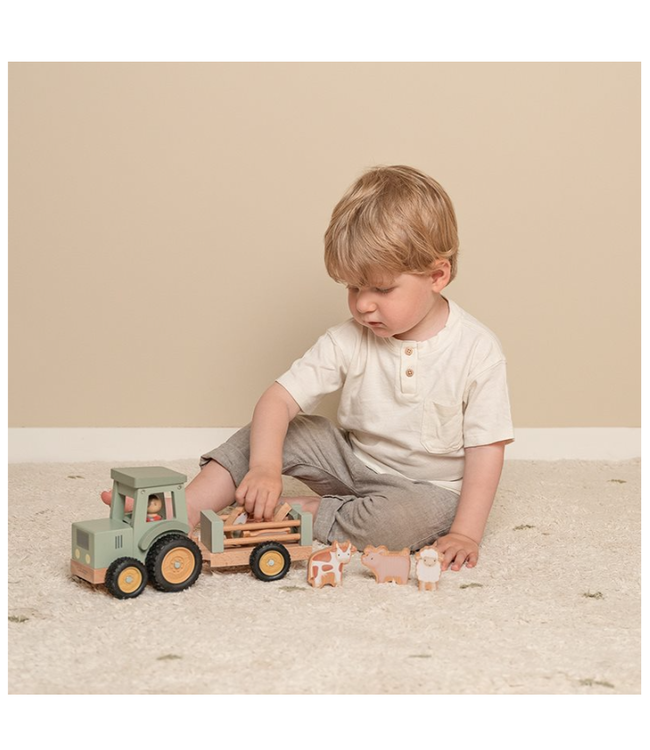 Little Dutch | Tractor met Trailer | Little Farm | 30 cm | 10 delig | +18 maanden