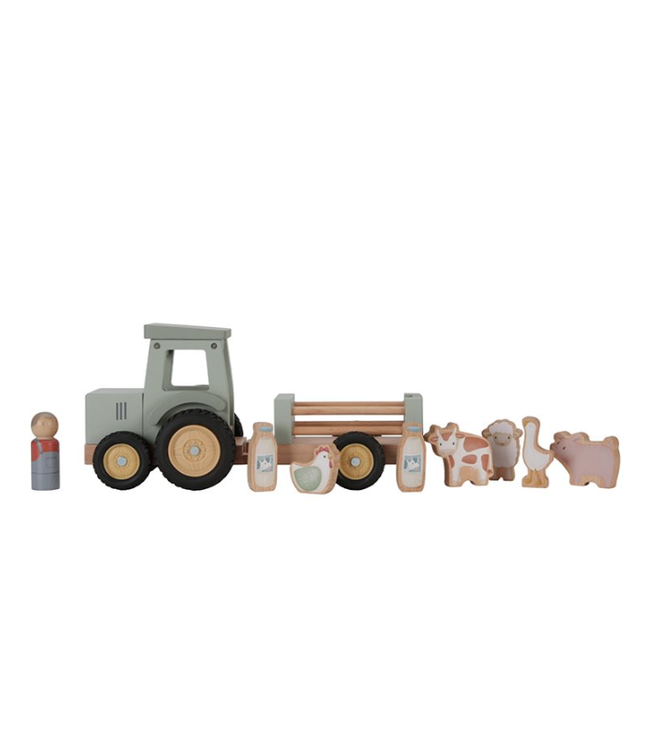 Little Dutch | Tractor met Trailer | Little Farm | 30 cm | 10 delig | +18 maanden