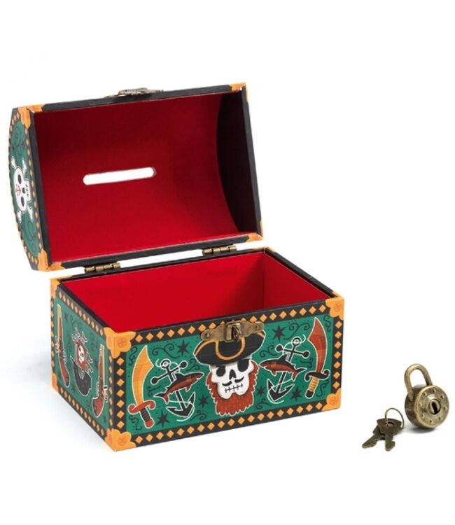 Djeco | Spaarpot | Schatkist | 8 x 12 x 10 cm | Piraten