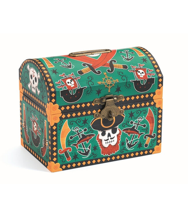 Djeco | Spaarpot | Schatkist | 8 x 12 x 10 cm | Piraten