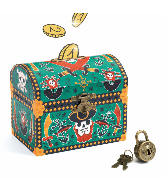 Djeco | Spaarpot | Schatkist | 8 x 12 x 10 cm | Piraten