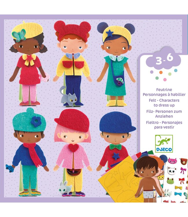 Djeco | Soft dress-up 12 characters | using Felt and Stickers | 4 - 6 jaar