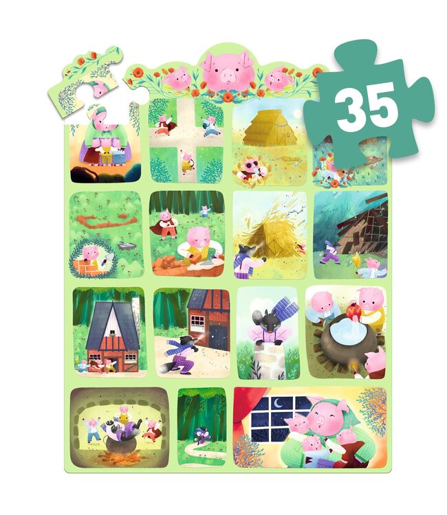 Djeco | Story Puzzle | De wolf en de drie biggetjes | 35 stukjes | 3+