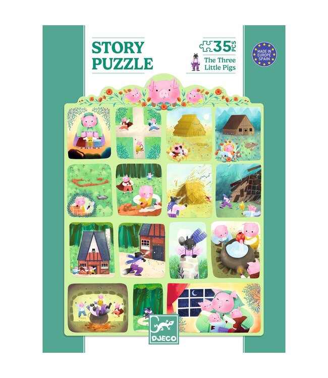 Djeco | Story Puzzle | De wolf en de drie biggetjes | 35 stukjes | 3+