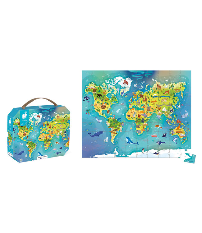 Janod | Puzzel | De wereld | 50 x 40 cm | 100 stukjes | 6+