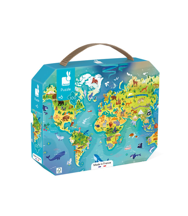 Janod | Puzzel | De wereld | 50 x 40 cm | 100 stukjes | 6+