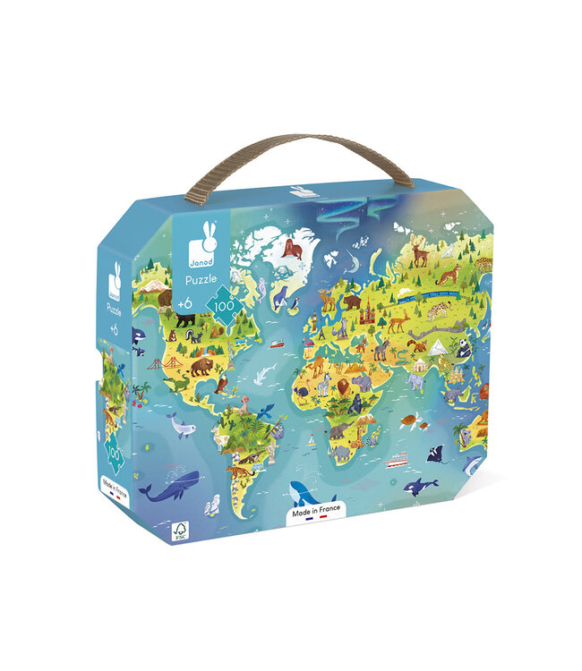 Janod | Puzzel | De wereld | 50 x 40 cm | 100 stukjes | 6+