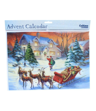 Caltime | Adventskalender | 35cm x 24.5cm | Glitter Santa & Sleigh  | Advent Calendar with