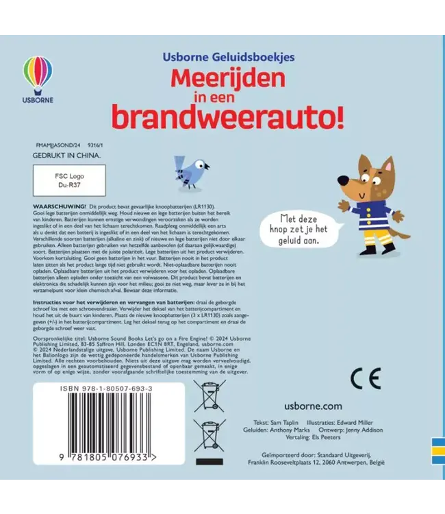 Usborne | Geluidenboek | Meerijden in een Brandweerauto | 1+