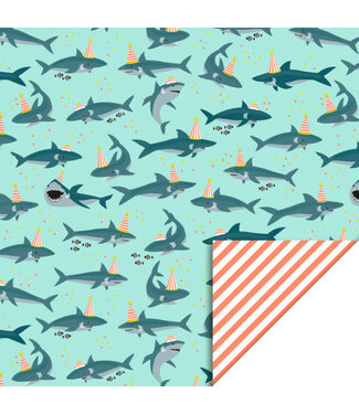 HOP Cadeaupapier | Shark Pastel Mint | Stripe Fluor Orange | 70 cm x 3 mtr