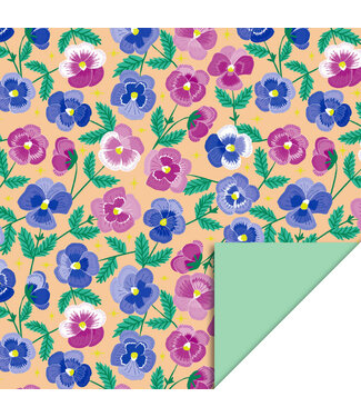 HOP Cadeaupapier | Pansy Flowers | Mint  | 70 cm x 3 mtr