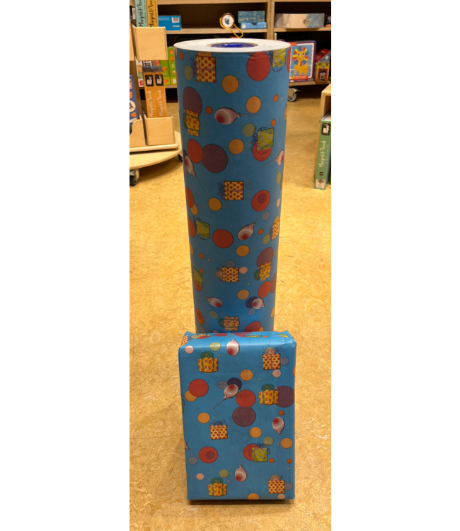 Afhalen | Cadeaupapier | Blue Balloon | Uitverkoop | 70 cm breed | Circa 125 meter op de Rol