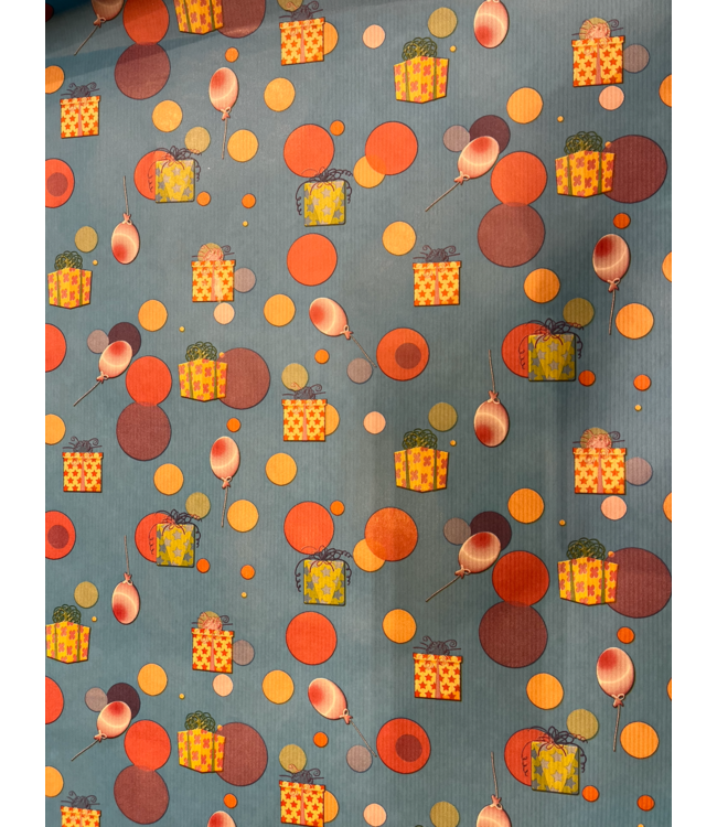 Afhalen | Cadeaupapier | Blue Balloon | Uitverkoop | 70 cm breed | Circa 125 meter op de Rol
