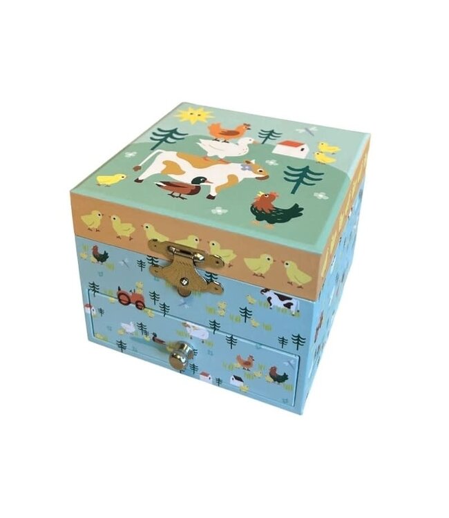 Trousselier | Houten Muziekdoos l Kubus 10,5 x 8,5 cm | Kubus | Farm | Vivaldi | the Spring
