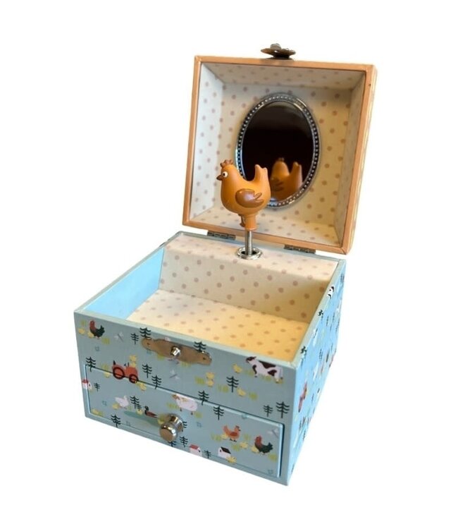 Trousselier | Houten Muziekdoos l Kubus 10,5 x 8,5 cm | Kubus | Farm | Vivaldi | the Spring