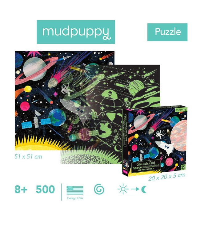 Mudpuppy | Glow in the Dark Puzzle | Space Illuminated | 500 pcs | 8+