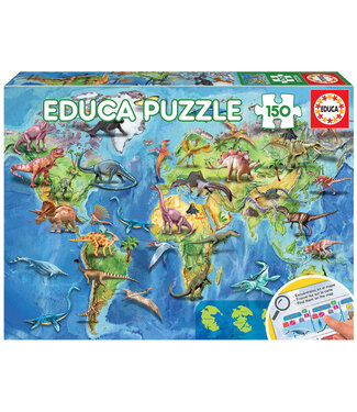 Educa | Puzzle | Wereldkaart met Dino's | 48 x 34 cm | 150 stukjes | 6+