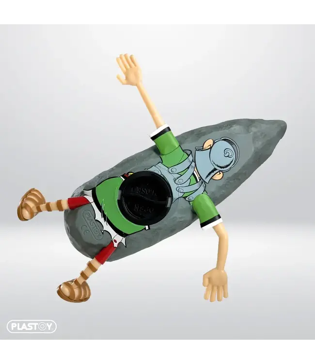 Plastoy | Spaarpot | Idefix en de Romein verpletterd door een Menhir | Hoogte 8 cm