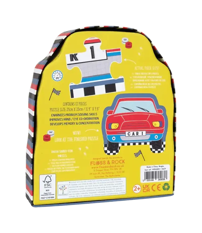 Floss & Rock | Jigsaw Puzzle in Shaped Box | 12 delig | Cars | 2+