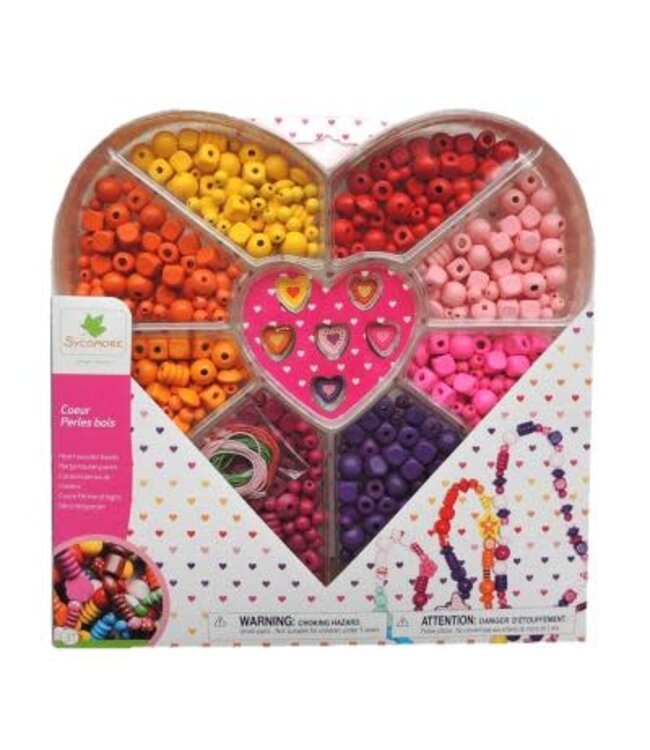 Sycomore | Wooden Beads | Houten Kralen | ruim 400 delig | Ø 1 cm | Hearts | 3+