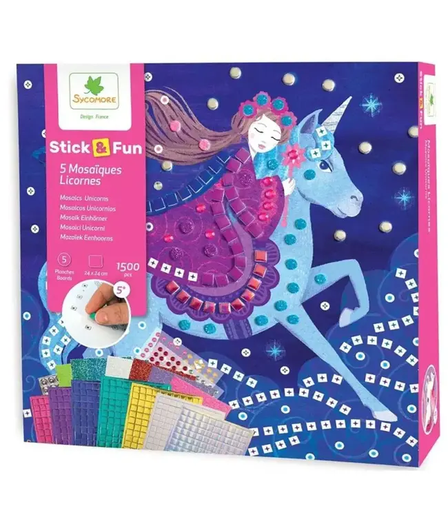 Sycomore | Stick'n Fun | 5 Large Mosaiques | Unicorns | 5+