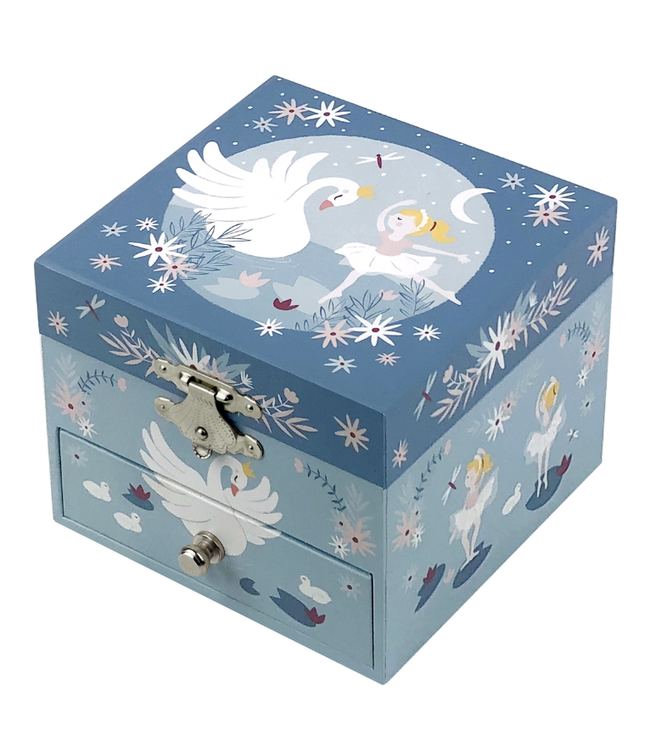 Trousselier | Houten Muziekdoos l Kubus 10,5 x 8,5 cm | Tchaikovsky| het Zwanenmeer
