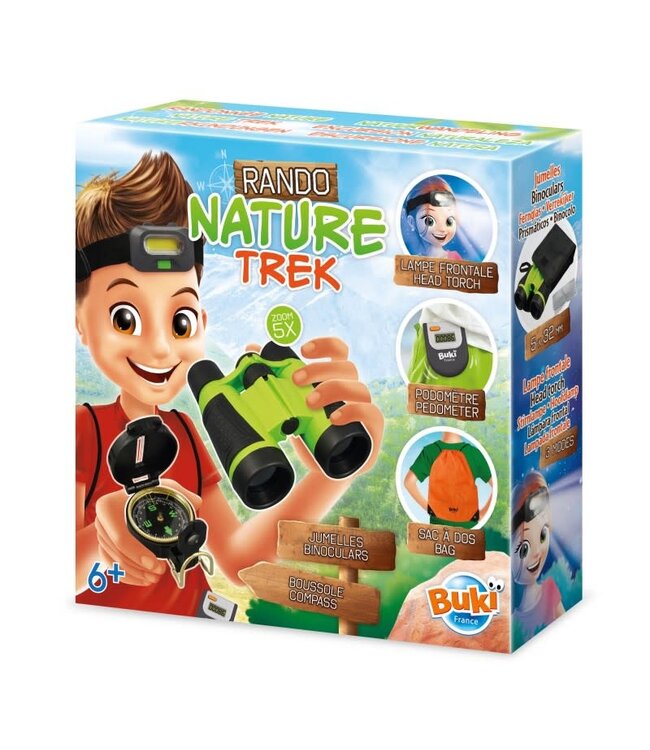 Buki | Nature Trek | Verrekijker (vergroot 5 x) , stappenteller, hoofdlamp, kompas, rugzak | 6+