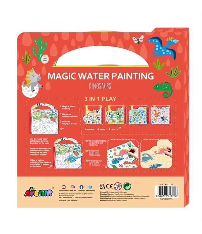Avenir  | Magic Water Painting | Dinosaurus | inclusief 110 Afneembare Stickers | 3+